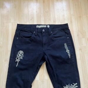 Broken Promises Co. Men's Black Skinny Jeans with Tattoo decals